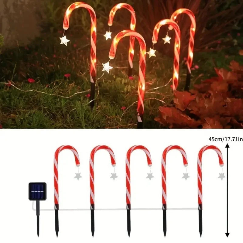5-Piece Solar Christmas Candy Cane Lights - Pathway Decor