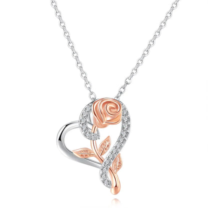Rose Gold Heart Pendant Necklace | Elegant Cubic Zirconia Jewellery