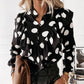 Leopard Dot Ruffle Blouse | Long Sleeve V-Neck Office Top for Women ID
