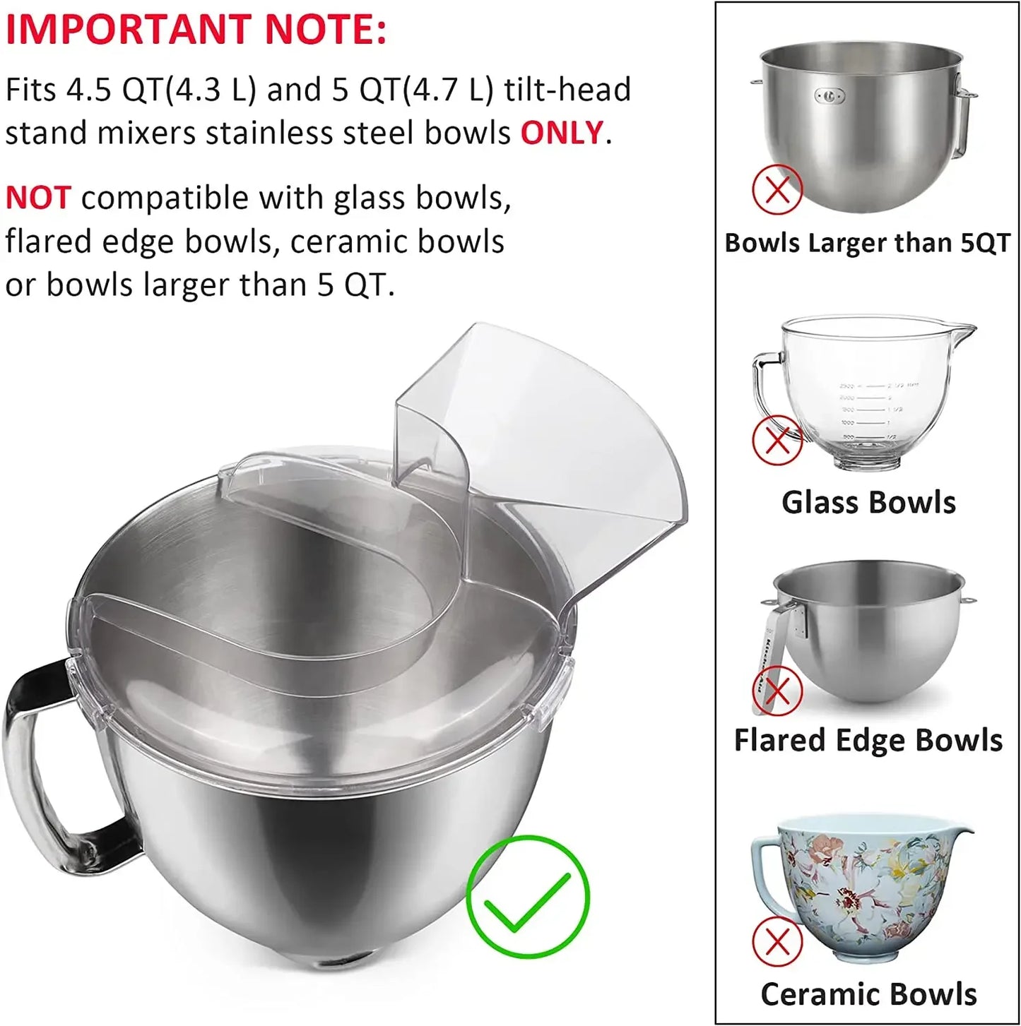 Stand Mixer Pouring Shield | Clear Splash Guard for 4.5-5Qt Bowls