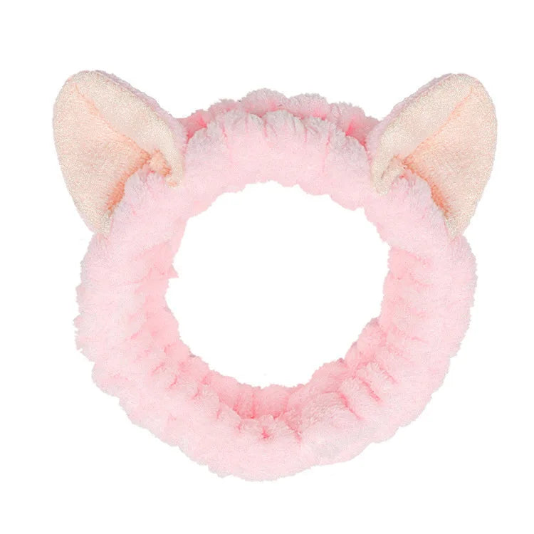 Rabbit Ear Face Wash Headband - Soft Elastic Makeup Hairband