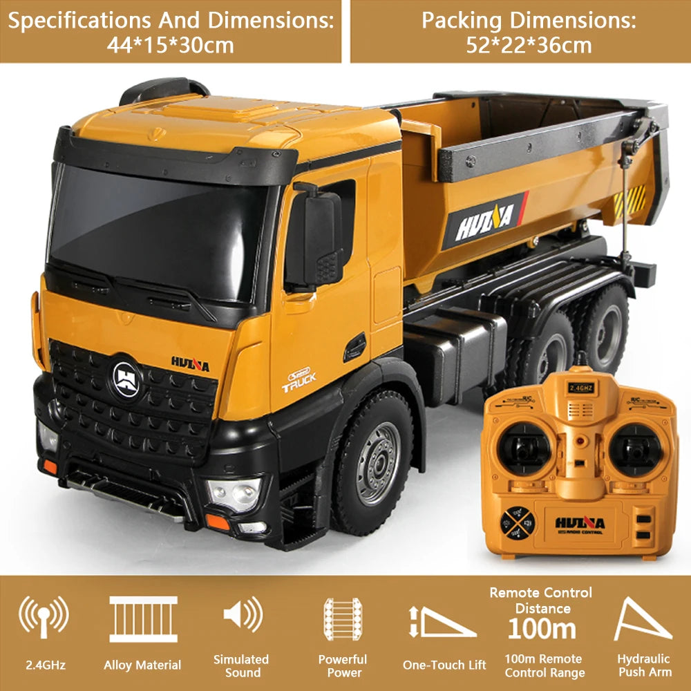 RC Dump Truck 1/14 Scale | 10CH Remote Control Alloy Engineering Toy