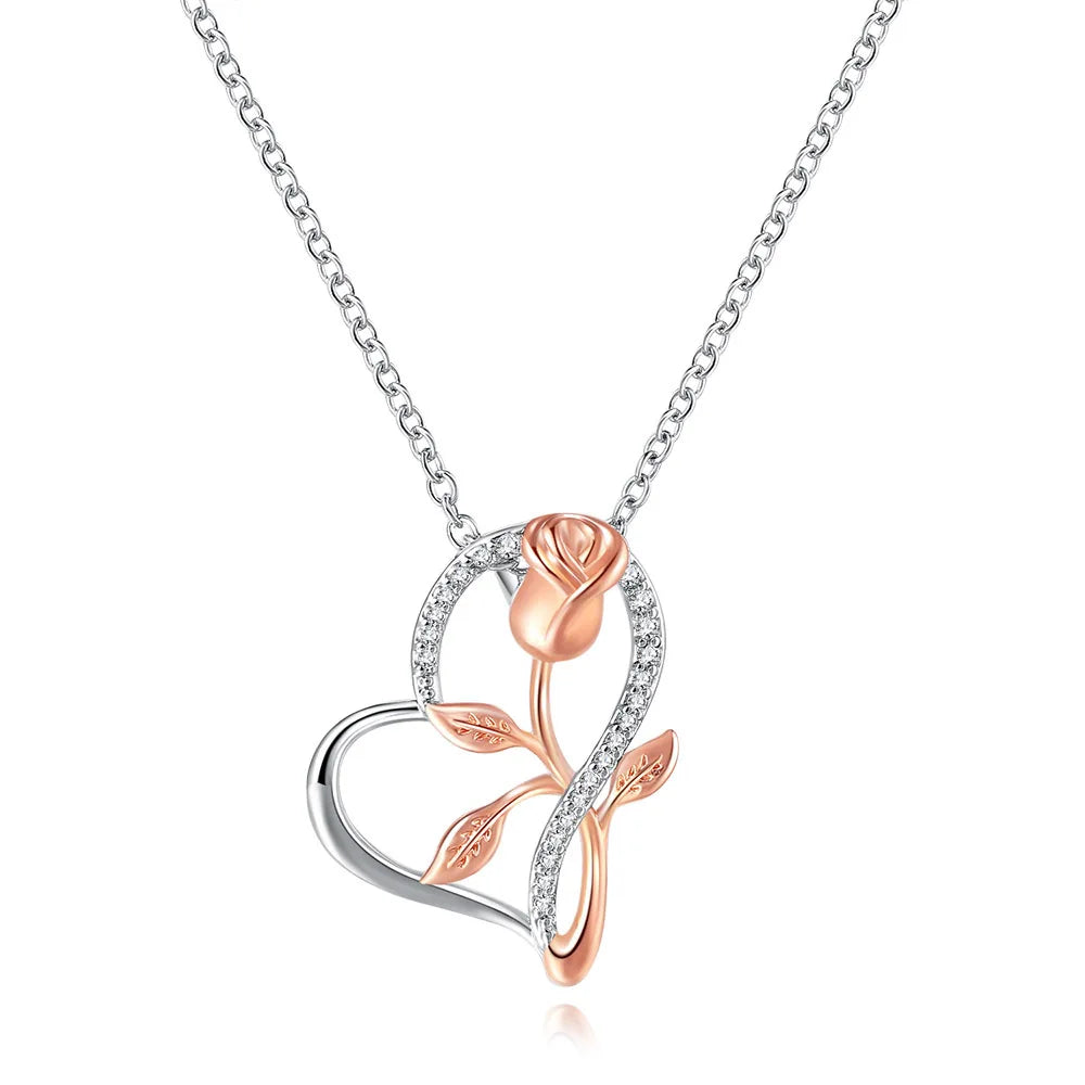 Rose Gold Heart Pendant Necklace | Elegant Cubic Zirconia Jewellery