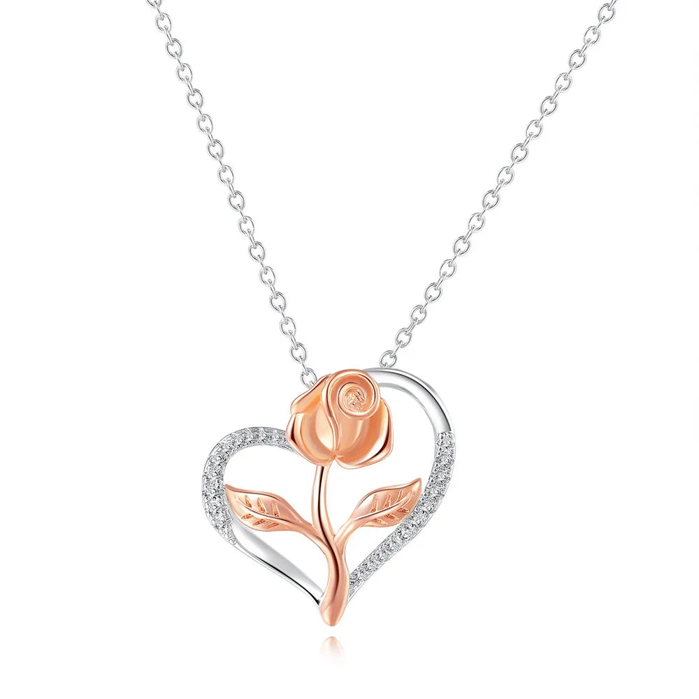 Rose Gold Heart Pendant Necklace | Elegant Cubic Zirconia Jewellery