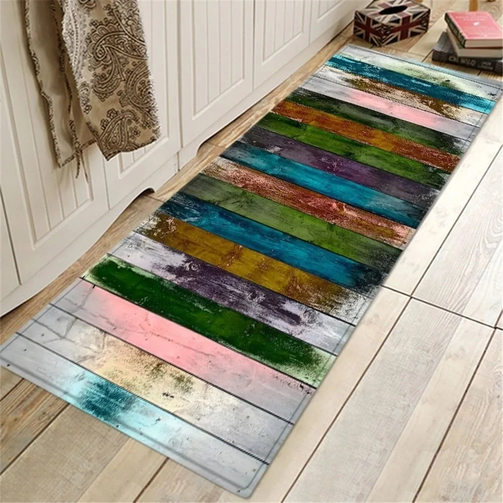 Coastal Shell & Wood Print Mat | Nautical Patchwork Area Rug