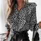 Leopard Dot Ruffle Blouse | Long Sleeve V-Neck Office Top for Women ID