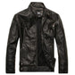 Mens Retro Leather Jacket | American Style Stand Collar Biker Blazer