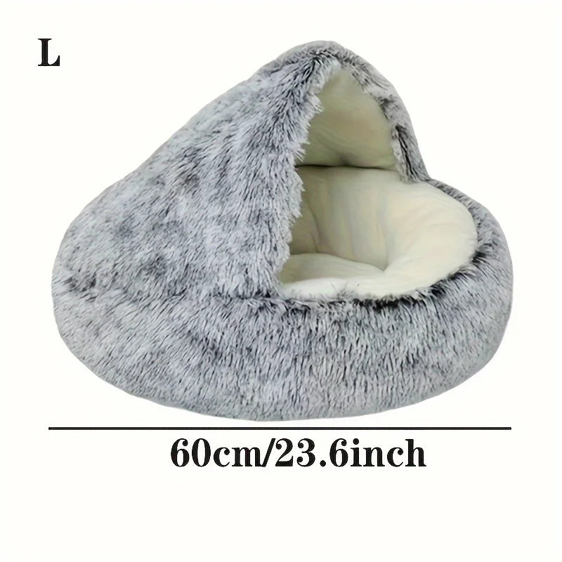 Calming Cat Bed Cave | Warm Plush Hooded Doughnut Nest & Pet Mattress