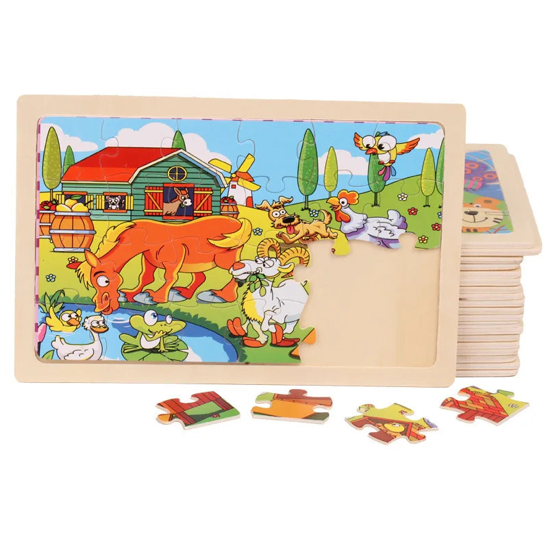 24-Piece Wooden Jigsaw Puzzles - Kids Cartoon Animal Designs