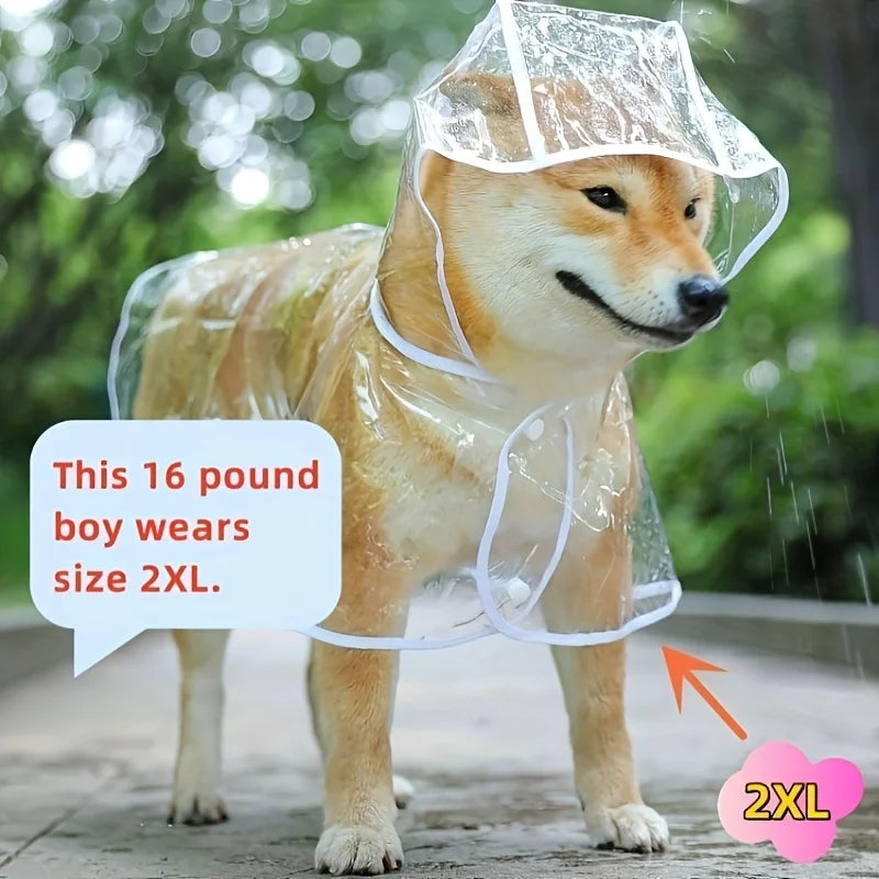 Clear Transparent Dog Raincoat | Hooded Waterproof Pet Poncho Jacket