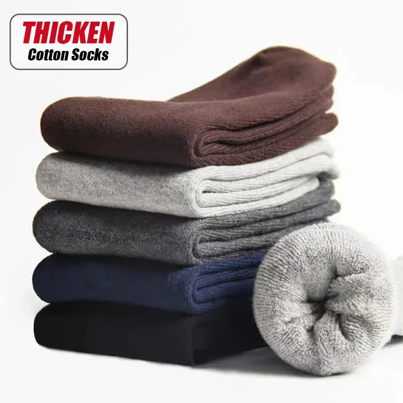 5 Pairs Mens Cotton Business Socks - Thick Warm Winter Socks