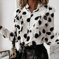 Leopard Dot Ruffle Blouse | Long Sleeve V-Neck Office Top for Women ID