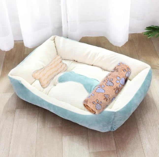 Large Dog Bed Warm Square Nest | Plush Pet Kennel Puppy Basket Cushion