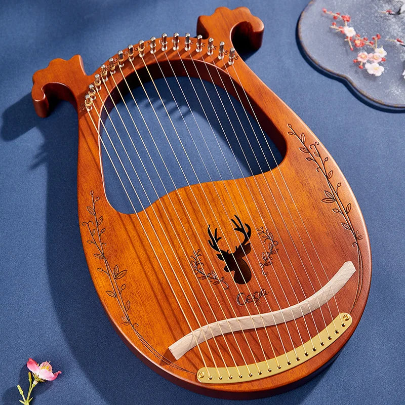 16 String Lyre Harp Mahogany Wood | Ancient Style String Instrument