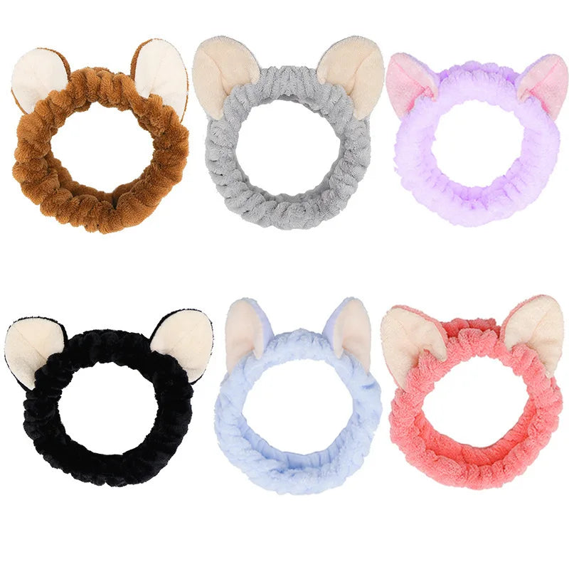 Rabbit Ear Face Wash Headband - Soft Elastic Makeup Hairband