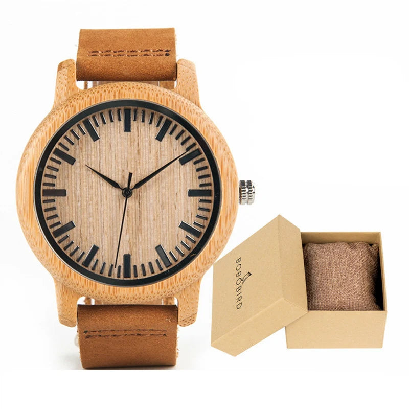 Wooden Watch with Leather Strap | Handmade Eco-Friendly Quartz Gift