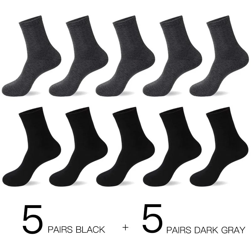10-Pack Men’s Breathable Cotton Business Socks - Black 6-12