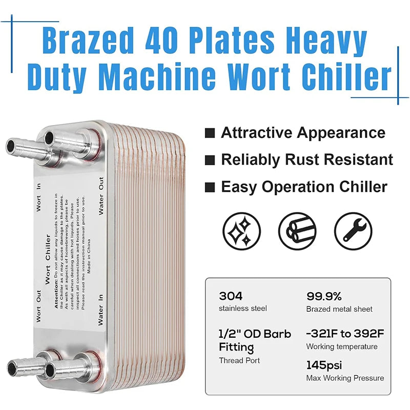 40 Plate Wort Chiller - 304 Stainless Homebrew Heat Exchanger