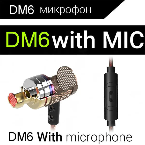 DM6 Copper Forged Earphones | HiFi Bass 3.5mm In-Ear Headphones + MIC