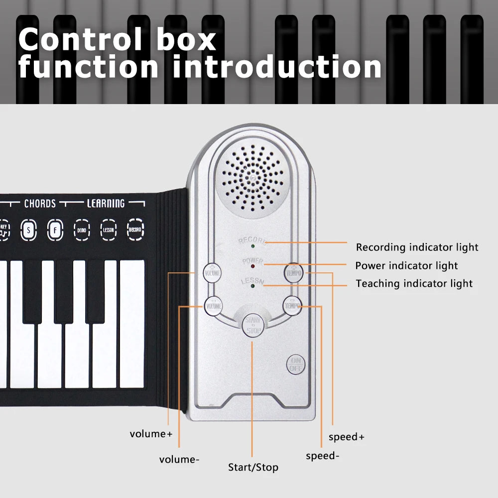 49-Key Roll Up Silicone Piano | Portable Foldable Keyboard for Kids