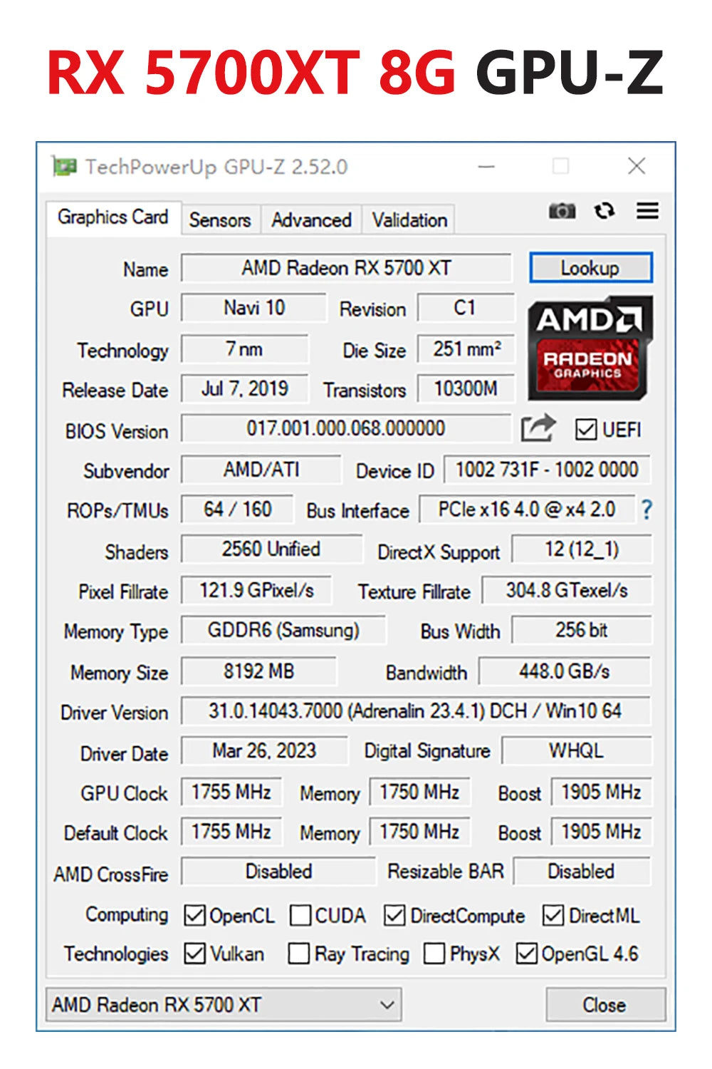 AMD Radeon RX 5700 XT 8GB | GDDR6 256-Bit PC Gaming Video Graphics Card