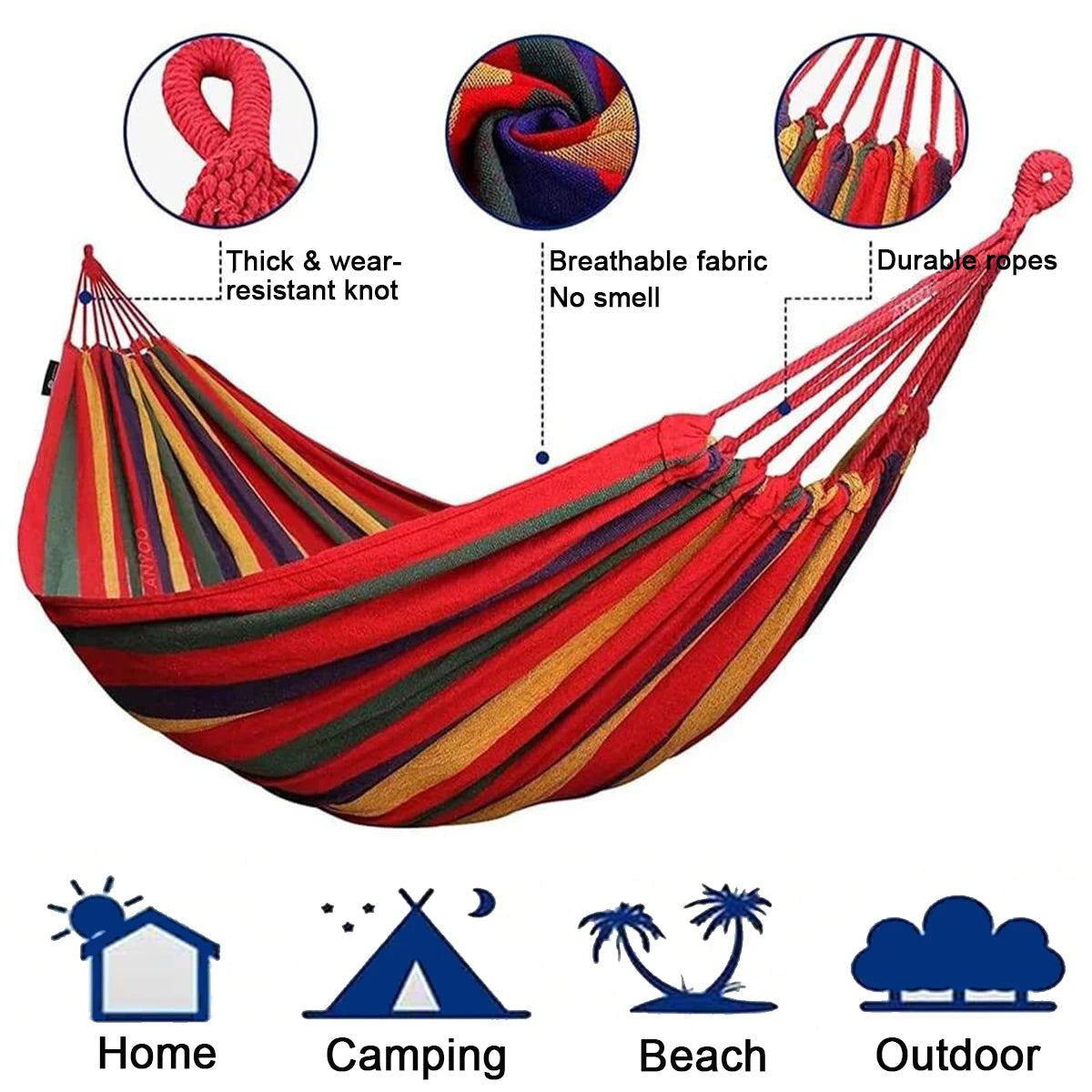 Double Hammock 2 Person Canvas Cotton | Outdoor Garden Tree Bed Set