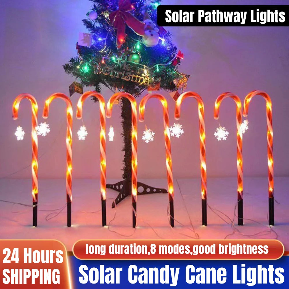 5-Piece Solar Christmas Candy Cane Lights - Pathway Decor