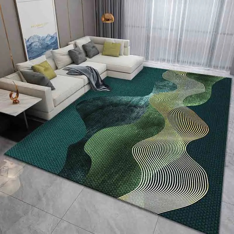 Emerald Green & Gold Rug | Modern Luxury Minimalist Area Carpet