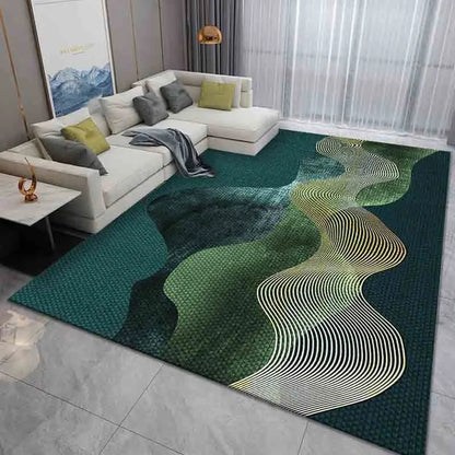 Emerald Green & Gold Rug | Modern Luxury Minimalist Area Carpet