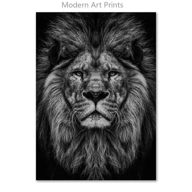Black & White Lion Canvas Painting | Modern Animal Wall Art Mural Print