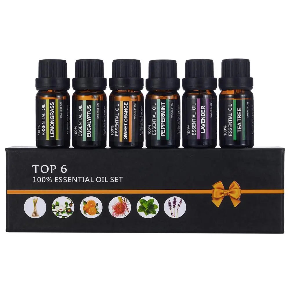 6-Piece 10ml Pure Natural Essential Oils Gift Set - 6 Scents