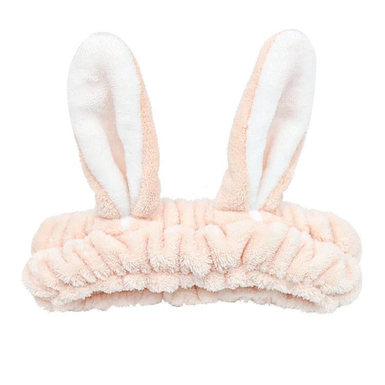 Rabbit Ear Face Wash Headband - Soft Elastic Makeup Hairband