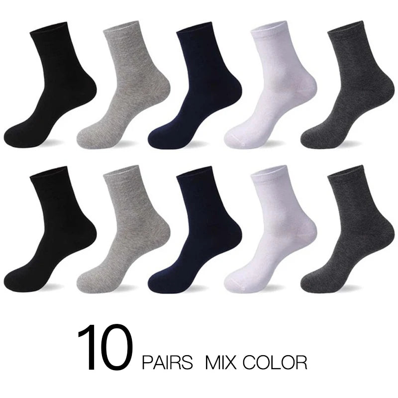 10-Pack Men’s Breathable Cotton Business Socks - Black 6-12
