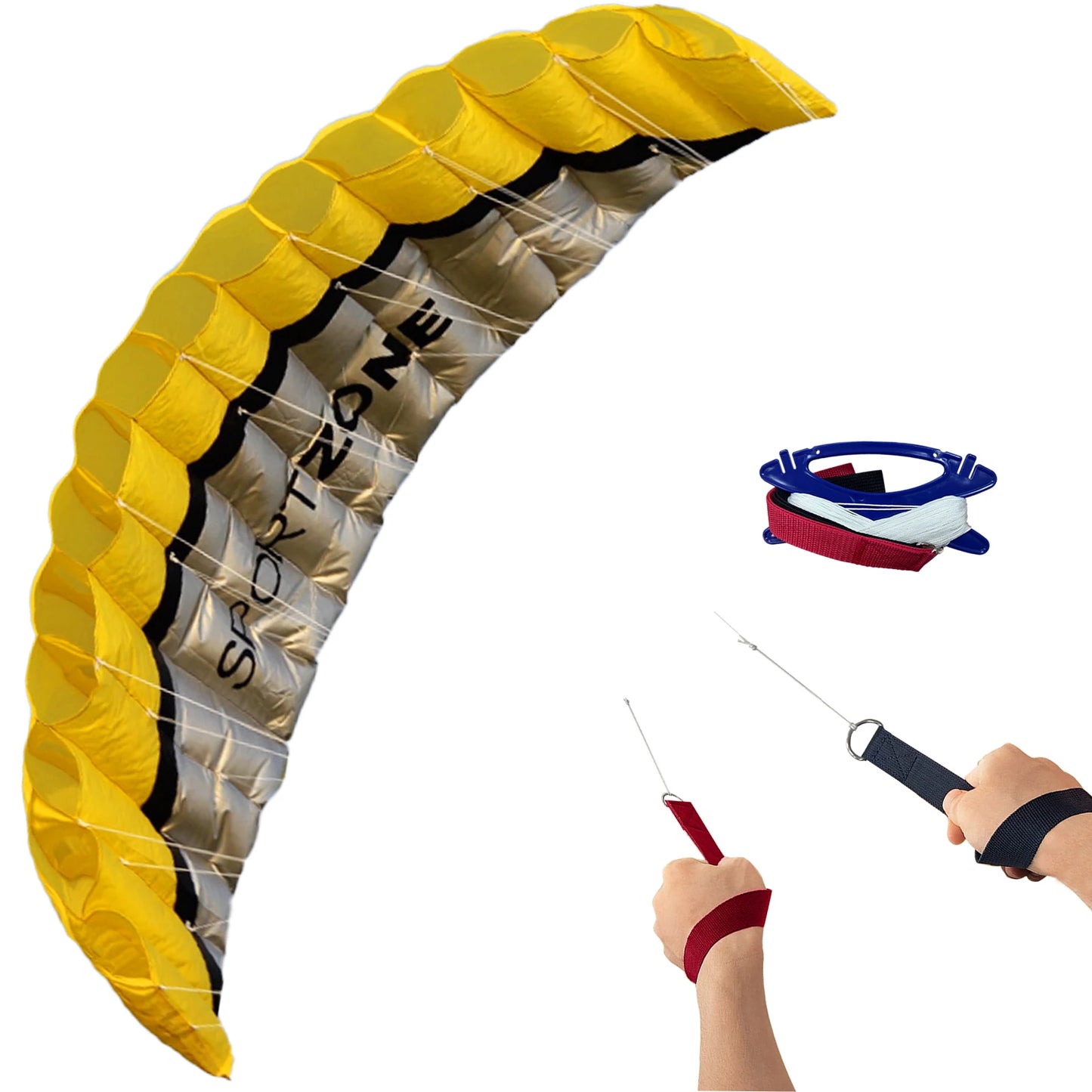 2.5m Yellow Dual Line Parafoil Kite - High-Power Stunt Kite
