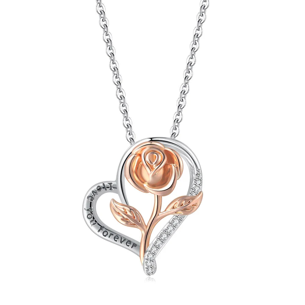 Rose Gold Heart Pendant Necklace | Elegant Cubic Zirconia Jewellery