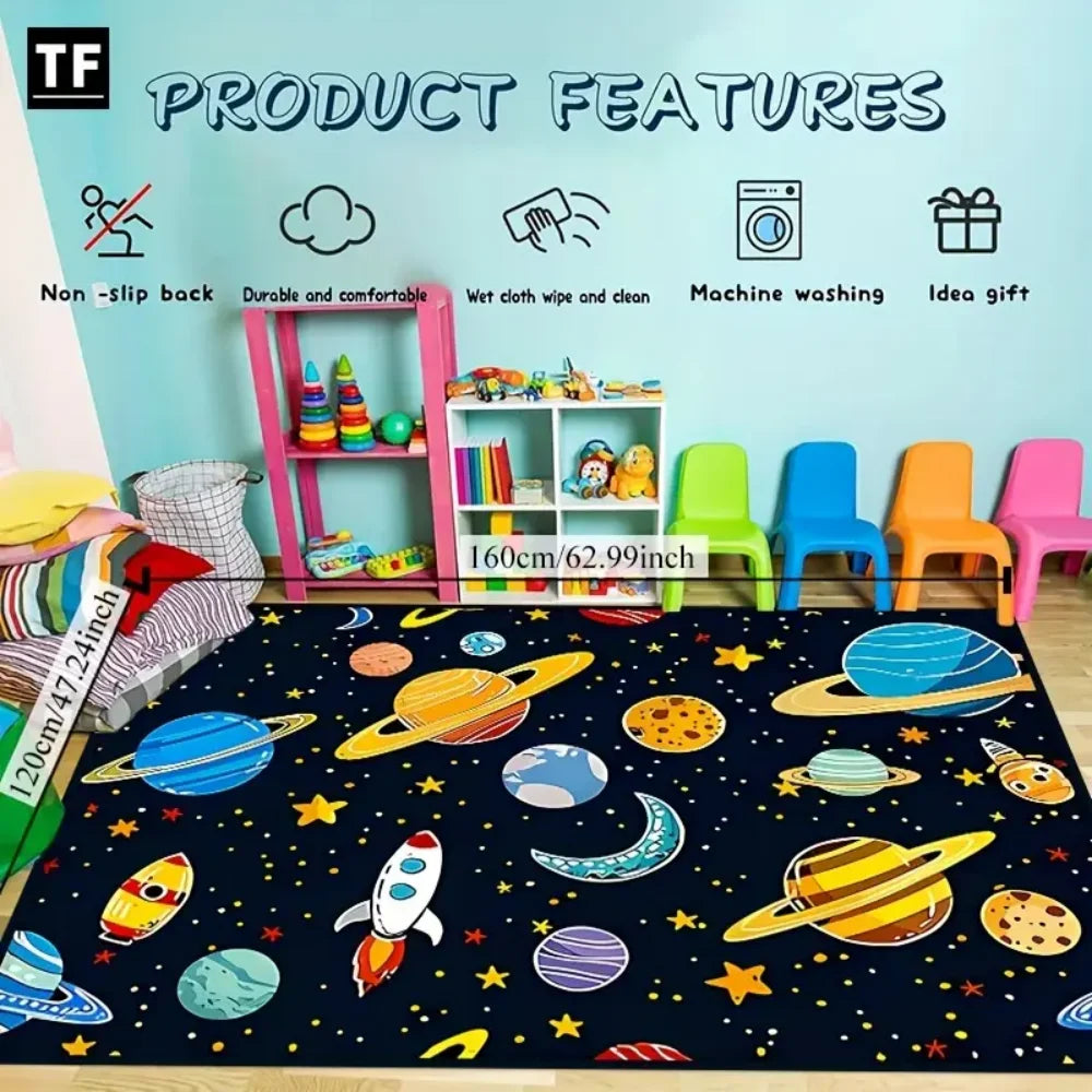 Cartoon Universe Kids Rug - Planet Space Theme Soft Play Mat
