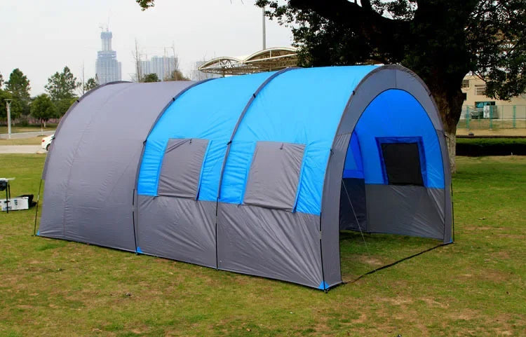10-Person Family Tunnel Camping Tent - Waterproof Canvas