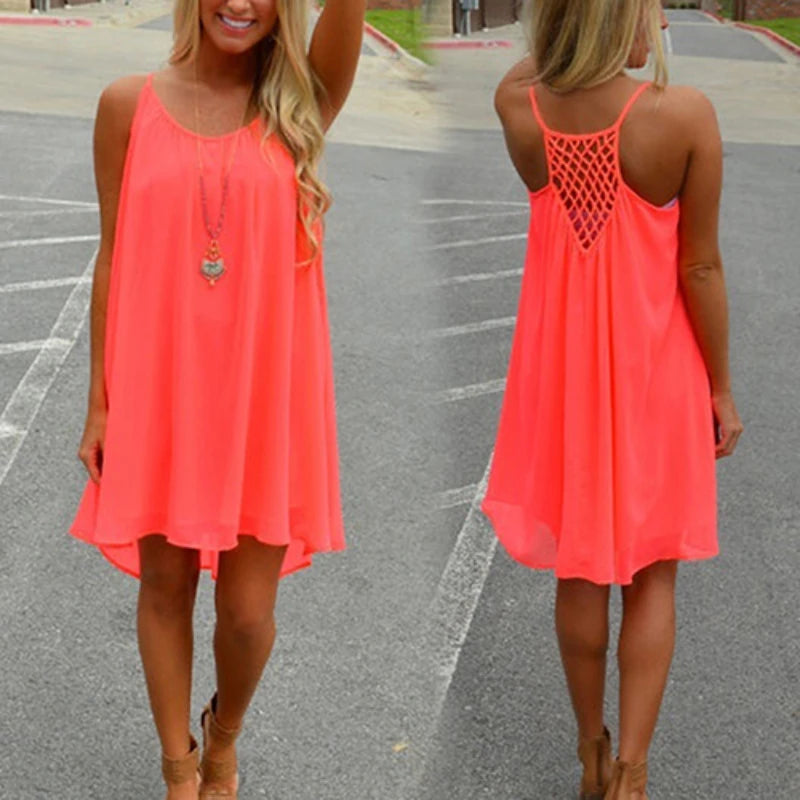 Sexy Womens Mini Summer Dress | Sleeveless Backless Beach Party Robe