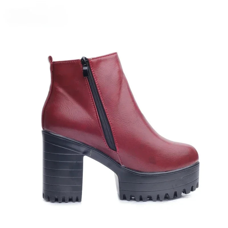Women's Block Heel Ankle Boots | Velvet Lined Winter Fashion Shoes