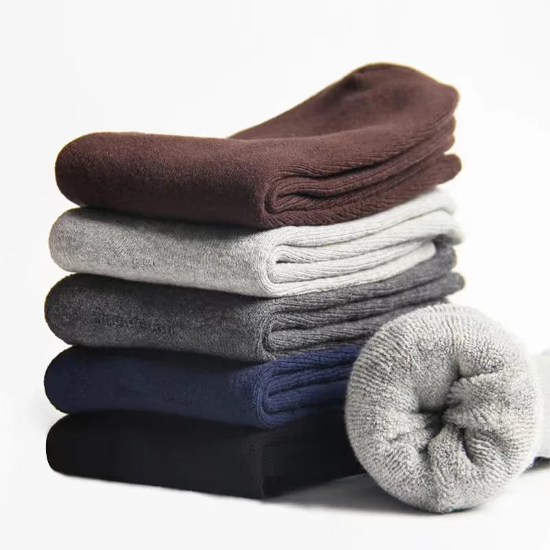 5 Pairs Mens Cotton Business Socks - Thick Warm Winter Socks