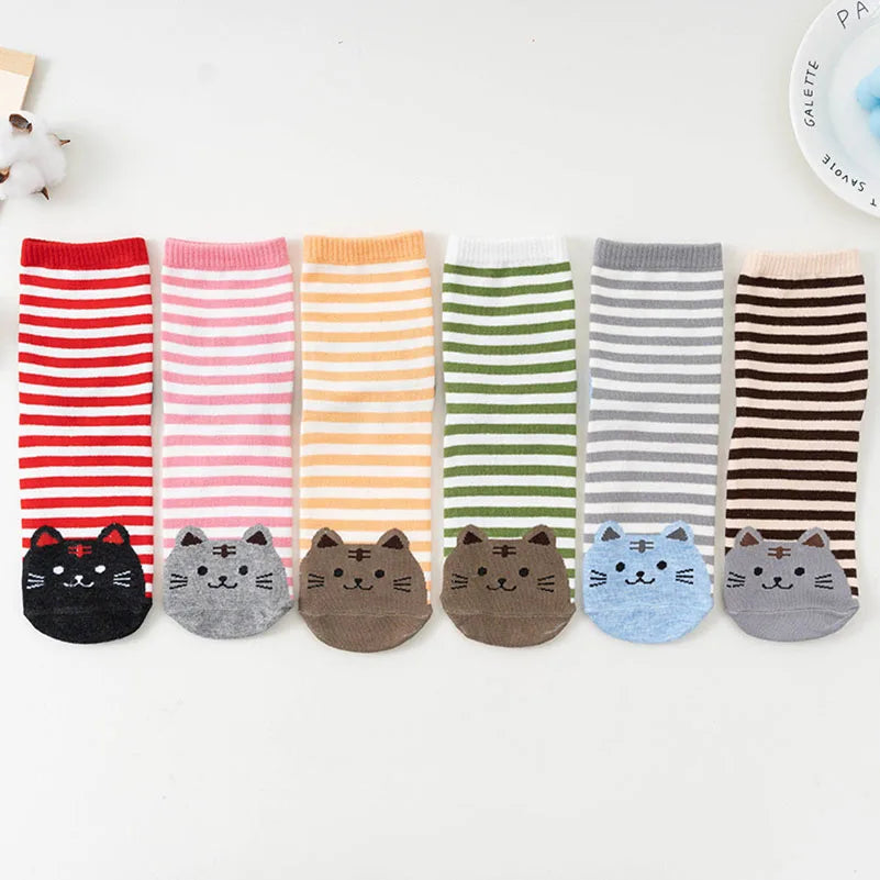 5 Pairs Women's Cat Socks - Cute Animal Cartoon Cotton Art