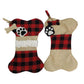 Dog Bone Christmas Stocking - Burlap Plaid Xmas Pet Stocking