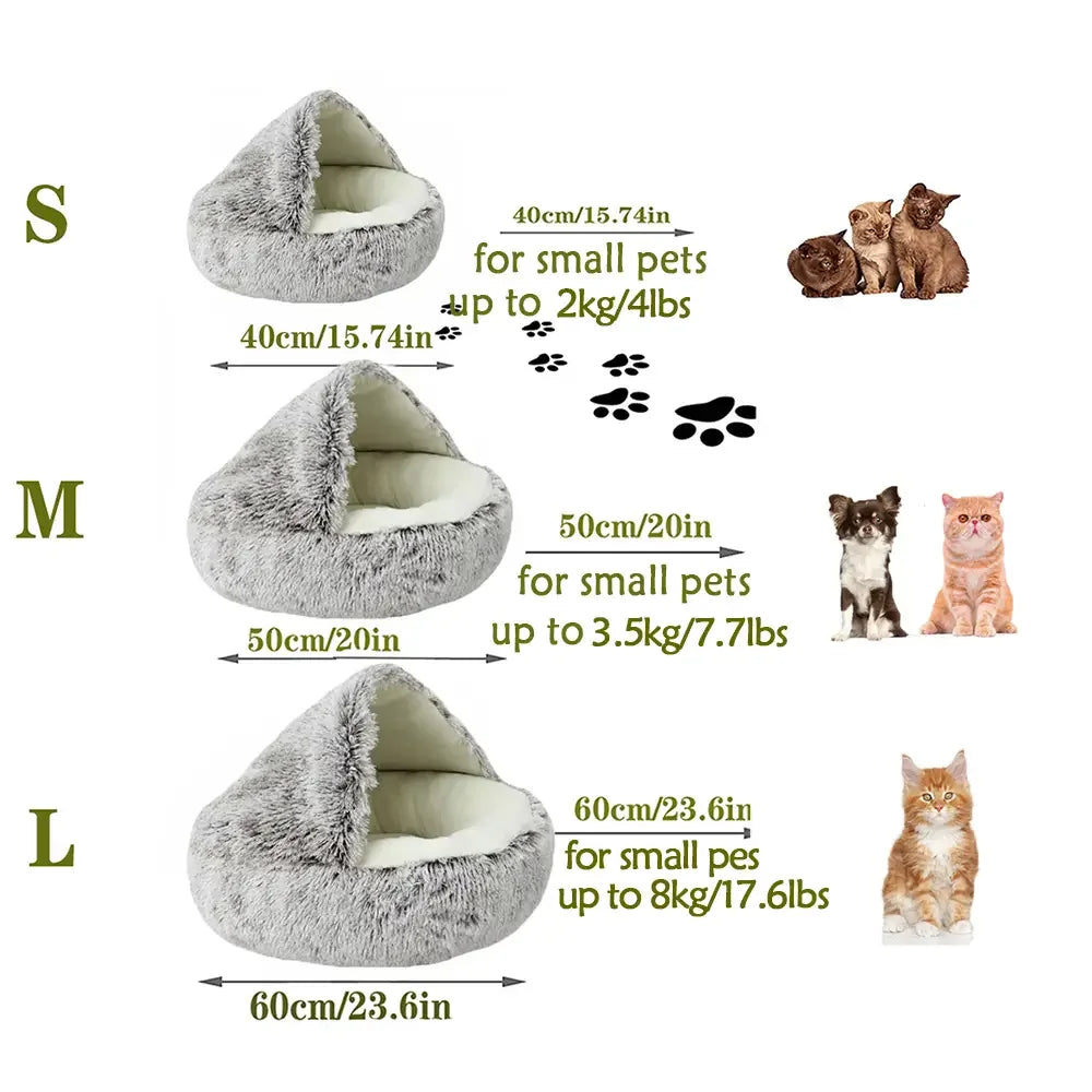Calming Cat Bed Cave | Warm Plush Hooded Doughnut Nest & Pet Mattress