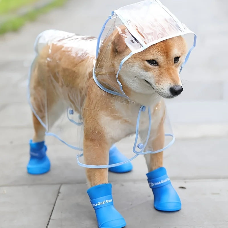 Clear Transparent Dog Raincoat | Hooded Waterproof Pet Poncho Jacket