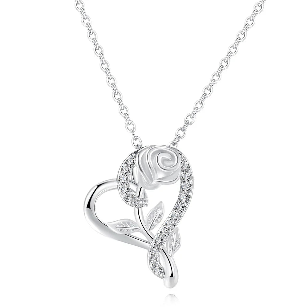 Rose Gold Heart Pendant Necklace | Elegant Cubic Zirconia Jewellery