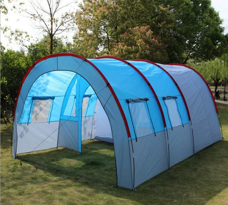 10-Person Family Tunnel Camping Tent - Waterproof Canvas