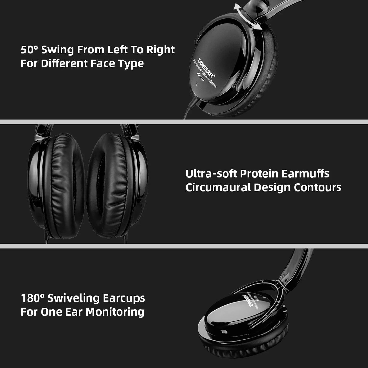 HD2000 Professional Studio Monitor Headphones - Wired Over-Ear