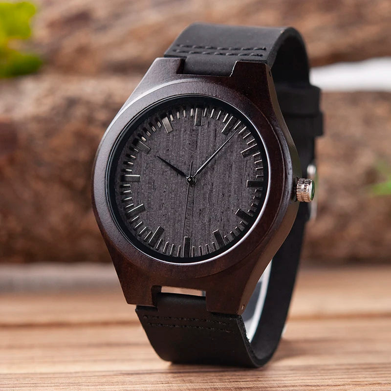 Wooden Watch with Leather Strap | Handmade Eco-Friendly Quartz Gift