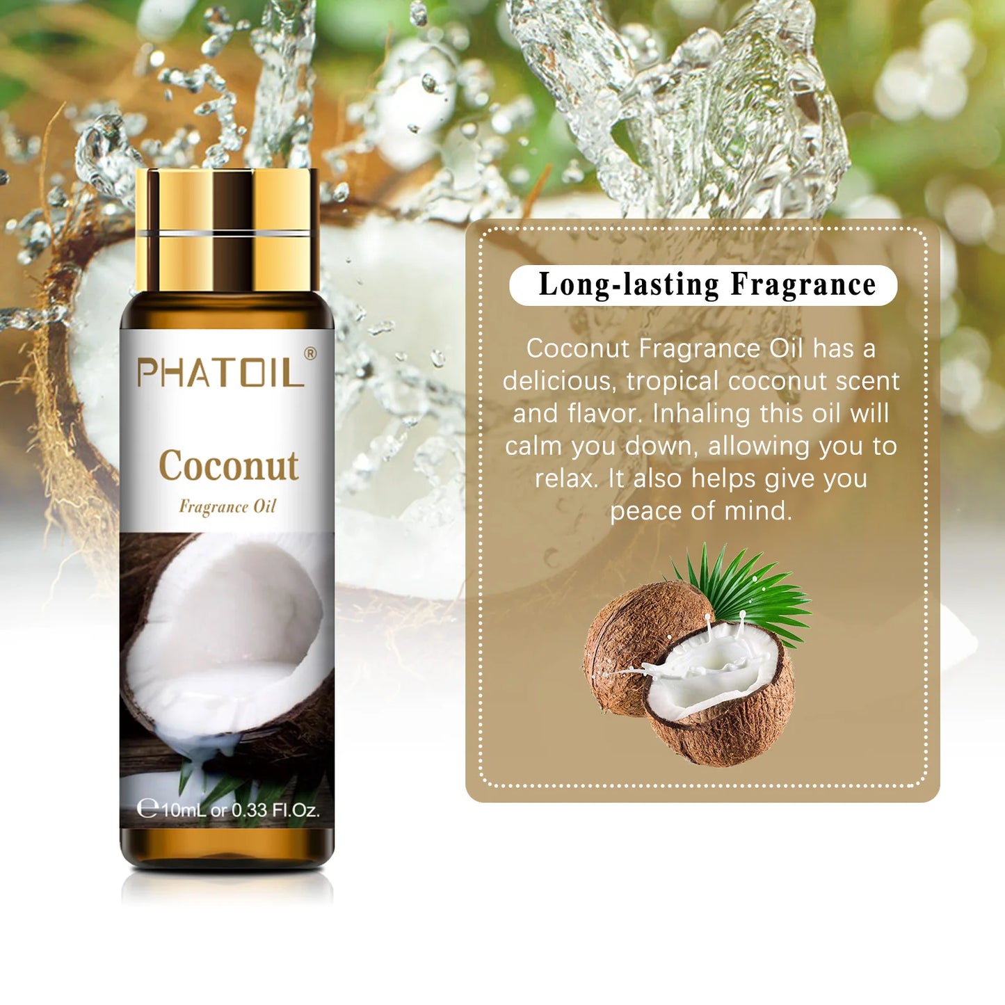 10ml Fragrance Oil with Glass Dropper - Coconut & Vanilla Aroma