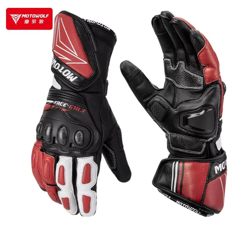Leather Motorcycle Racing Gloves | Carbon Fiber Armor Gauntlets